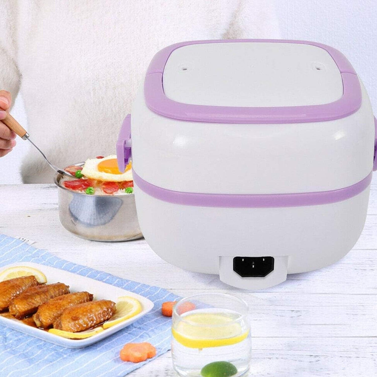 Customize Electric Lunch Box Portable Food Warmer Food Heating Lunch Box Removable Food-Grade Stainless Steel Compartments, 220V 200W, for Car, Truck, office — image 1