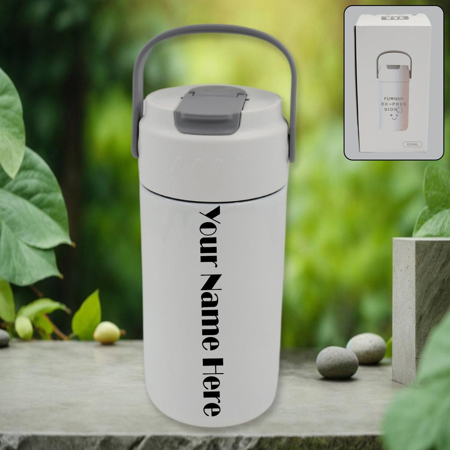 Customize Stainless Steel Mug / Bottle Vacuum Insulated Cup With Handle, Small Cup & Straw (650 ML) — image 1