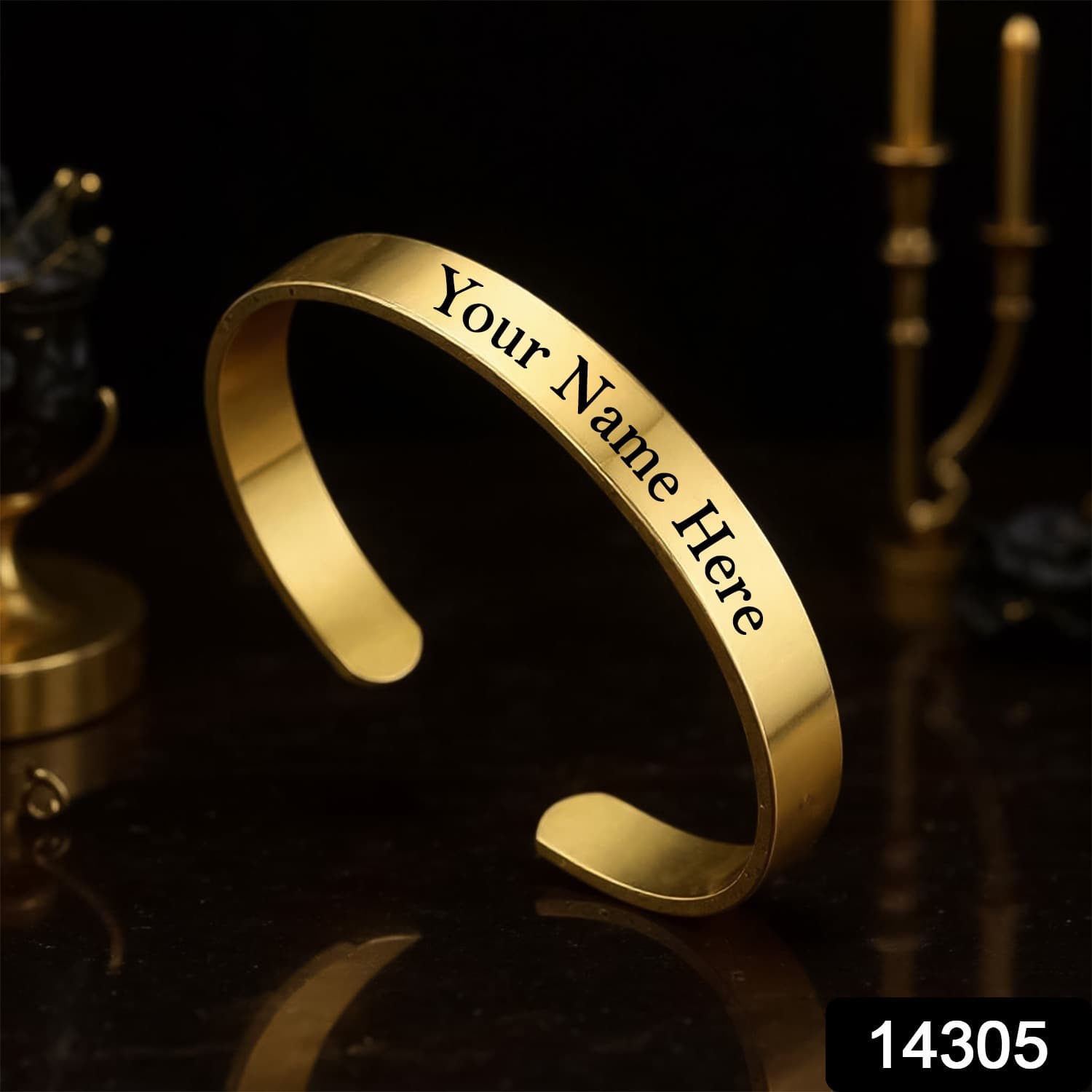 Customized / Personalized Stylish Kada Bracelets (1 Pc / Golden) — image 1