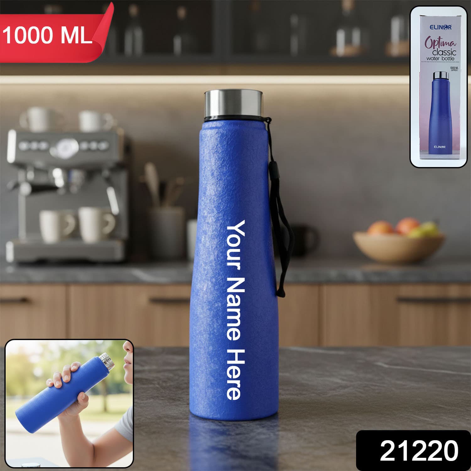 Custom Classic Stainless Steel Water Bottle Blue Color (1000 ML, 1 Piece) — image 1