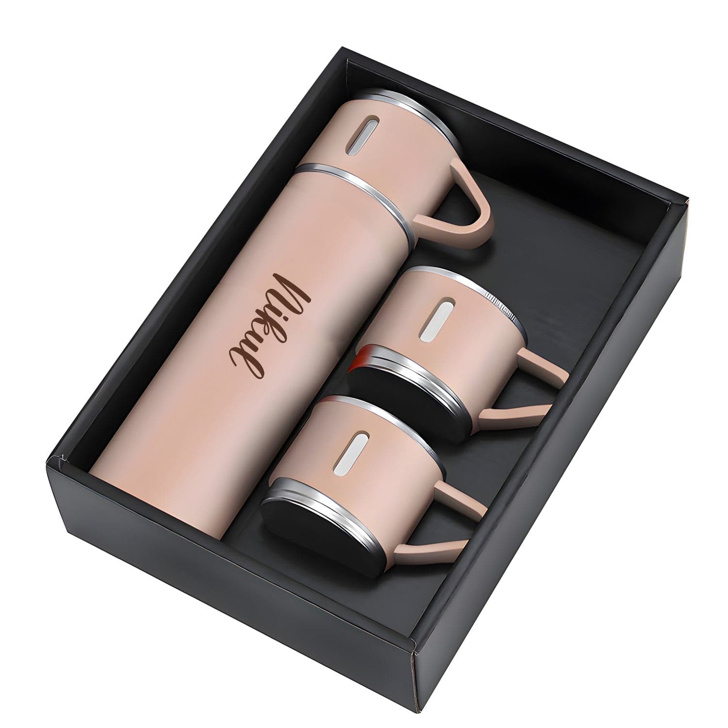 2834 Customized/Personalized Stainless Steel Water Bottle Vacuum Flask Set With 3 Steel Cups Combo | Gifting Custom Name Water Bottle | Gifts for boyfriend/Girlfriend/Employee | 500ML | — image 1