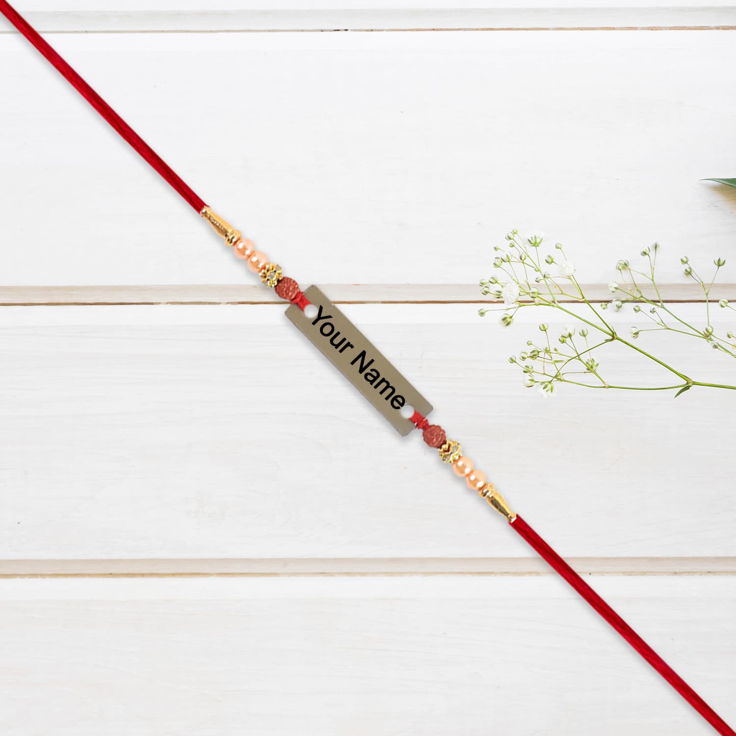 Personalized Rudraksha Rakhi with Name Plate – Custom Name Rakhi for Brother